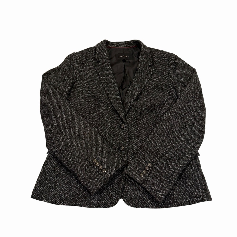 Banana Republic Factory Blazer Gray Tweed Twill Womens 14 Preppy Classic Academy - Picture 2 of 12